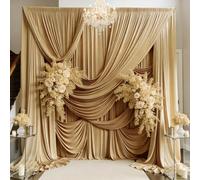 HBBMAGIC 2 pièces 2,3×4,9 cm Beige Rideaux de fond pour mariage, fête 100% polyester sans plis Rideaux de fond beige pour anniversaire, baptême, douche de bébé, douche de mariée, mur photo