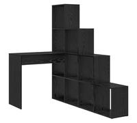 HBBMGYD Bureau d'angle avec étagères Noir Chêne 101,5 x 149,5 x 149,5 cm | Bois d'ingénierie, montage deux façons, fixation murale incluse, rangement étagères, entretien chiffon sec
