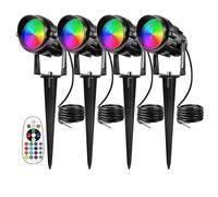 HBBursts Éclairage d'extérieur RVB for jardin, spot 6 W à changement de couleur avec télécommande, projecteur LED 12 V étanche for décoration de pelouse(4pack)