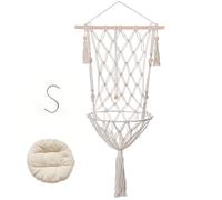 HBBursts Hamac Suspendu D'intérieur for Animaux Compagnie, Panier-lit Rond Corde Coton avec Pompons, Confortable Et Sûr, for Chat, Idéal for Dormir, Jouer, Grimper Se Prélasser(B)