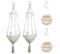 HBBursts Lot De 2 Suspensions for Plantes en Macramé avec Crochet, Pot Non Inclus, Hamac for Chat Tissé À La Main Pompons for Décoration Chambre(A,2pack)