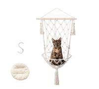 HBBursts Panier Suspendu Pompons for Chat, Macramé Tressé Crochet Coussin, Structure Forme Nid Décoratif for Fenêtre, Chevet Terrasse, Idéal for Les Animaux Compagnie Grimpants(B)