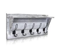 HBCY Creations Rustique Mur monté Porte-Manteau étagère - Bois Campagnard 24" Vestibule Étagère avec 5 Crochets Rustique - en Bois Massif de pin. Blanc