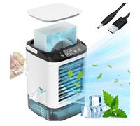 HBDSMLPL Climatiseur Mobile Avec Glacière, Climatiseur Portable Avec Réservoir D'eau De 900 Ml, Refroidisseur D'air Sans Tuyau D'évacuation, Ventilateur De Bureau À 3 Vitesses Et Lumière LED