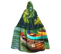 HBDVHZ Cape à capuche pleine longueur avec imprimé lac avec bateaux, canoës, parc, pour adultes, cape de carnaval, costume de mascarade, unisexe