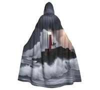 HBDVHZ Cape à capuche pleine longueur avec imprimé phare en tempête pour adultes, cape de carnaval, costume de bal masqué, unisexe