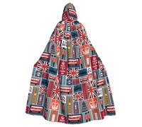 HBDVHZ Cape à capuche pleine longueur imprimée de symboles de l'Angleterre pour adultes, cape de carnaval, costume de mascarade, unisexe