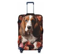 HBDVHZ Sweet Basset Hound Housse de bagage à imprimé floral, accessoires de voyage légers et tendance, Noir , S