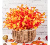 HBell 12 Paquets de Fleurs Artificielles d'Automne pour l'Extérieur Résistantes aux UV, Fausses Plantes de Buis en Plastique pour Décoration de Jardin, Porche, Fenêtre, Maison, Mariage, Ferme (Automne