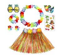 HBell Ensemble de 8 pièces de costume hawaïen avec jupe en herbe hawaïenne, lunettes d'ananas pour enfants, fournitures de déguisement, décoration de fête tropicale pour l'été, la plage, les fêtes