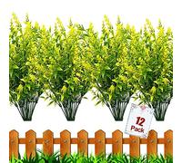 HBell Lot de 12 fleurs artificielles d'extérieur résistantes aux UV, plantes de buis artificielles en plastique pour intérieur et extérieur, plantes à suspendre, jardin, porche, fenêtre, maison,