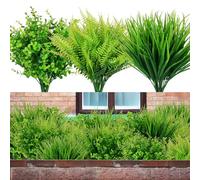 HBell Lot de 18 fougères artificielles d'extérieur résistantes aux UV - Plantes de verdure - Plantes d'extérieur en plastique synthétique pour fenêtre, jardinière, panier suspendu, décoration de la