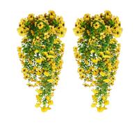HBell Lot de 4 fleurs artificielles à suspendre, résistantes aux UV, bouquet de fleurs tombantes pour mur, maison, jardin, cour, terrasse, mariage, décoration intérieure et extérieure (jaune)