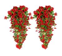 HBell Lot de 4 plantes artificielles à suspendre, bouquet de fleurs à suspendre résistant aux UV, plantes grimpantes fleuries artificielles pour mur, jardin, cour, patio, mariage, décoration