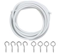 HBERCAI 2M Blanc Cable Rideau, Câble pour Rideaux avec 4 Pièces Crochets et 4 Pièces Yeux œillets, Corde Suspendue Kit pour Rideau pour Tringles à Rideaux et Suspension de Photos