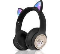 HBGV-Casque Audio sans Fil pour Enfants, Chat Bluetooth Casque avec lumières LED pour Garçons/Filles/Tout-Petits âgés de 3 Ans et Plus, Bluetooth Ecouteur Pliables pour Enfants avec Mic Ans Filaire J