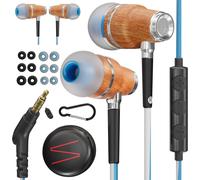 HBGV-® Ecouteurs Filaire avec Microphone Premium Basses de 8 mm avec Son 3D en Bois de Bubinga, Ecouter Reducteur de Bruit Actif, Fil Jack 3,5 mm, contrôle du Volume Mobile, PC et Tablette NRG