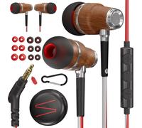 HBGV-® Ecouteurs Filaire avec Microphone Premium Basses de 8 mm avec Son 3D en Bois de Bubinga, Ecouter Reducteur de Bruit Actif, Fil Jack 3,5 mm, contrôle du Volume Mobile, PC et Tablette NRG
