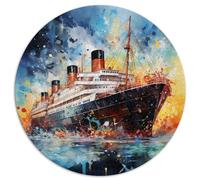 HBHGYMA Puzzle Rond Aquarelle Titanic pour Adultes, 1000 pièces, Carton, Jigsaw, Classique, 1 jeu, 1000 pièces, 1 puzzle, 67,5x67,5 cm