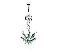 HBJ Bijoux de piercing du nombril Feuille de Cannabis Acier inoxydable Vert Clip Chaîne câble 1 Count Piercings du nombril Femme Implant Grade