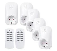 HBN Lot de 5 prises radio avec 2 télécommandes, 3680 W, prise télécommandée pour intérieur, décoration de Noël, appareils électroménagers, portée de 30 m, blanc