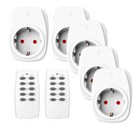 HBN Lot de 5 prises télécommandées avec 2 télécommandes, 16 A/3 680 W, pour décoration intérieure, appareils ménagers, portée 30 m, blanc