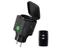 HBN Prise radio d'extérieur étanche IP44 - 1 prise + 1 télécommande - 3680 W - Portée de 30 m - Avec télécommande - Pour jardin, terrasse, balcon et éclairage extérieur