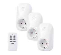 HBN Prise télécommandée avec télécommande 3680 W, 3 prises + 1 émetteur manuel, prise télécommandée pour l'intérieur, fonction auto-apprentissage, portée 30 m, blanc