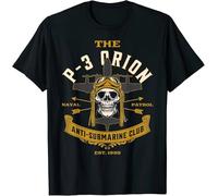 HBNfrd888 P-3 Orion Anti-Submarine Naval Patrol Aircraft Skull T-Shirt Black XL
