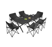 HBOOMOEM Camping Table Chaise Set Pliable,Table Pique Nique LéGèRes Et Chaises,Convient pour Le Camping en Plein Air, La RandonnéE, La Restauration Et La Cuisine.(Normal,Black_120CM+6 Chairs)
