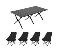 HBOOMOEM Camping Table Chaise Set Pliable，Table Pique Nique LéGèRes Et Chaises，Convient pour Le Camping en Plein Air, La RandonnéE, La Restauration Et La Cuisine.(Upgrade,Black_120CM+4 Chairs)