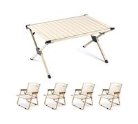 HBOOMOEM Ensemble De Salle à Manger Portable，Table Pique Nique LéGèRes Et Chaises，LéGer Et Facile à Transporter, Adapté Aux Jardins ExtéRieurs, Aux Festivals, Etc.(Apricot,90CM+4 Chairs)