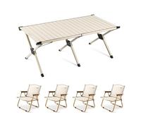 HBOOMOEM Ensemble De Salle à Manger Portable，Table Pique Nique LéGèRes Et Chaises，LéGer Et Facile à Transporter, Adapté Aux Jardins ExtéRieurs, Aux Festivals, Etc.(Apricot,120CM+4 Chairs)