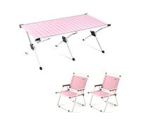 HBOOMOEM Ensemble De Salle à Manger Portable，Table Pique Nique LéGèRes Et Chaises，LéGer Et Facile à Transporter, Adapté Aux Jardins ExtéRieurs, Aux Festivals, Etc.(Pink,120CM+2 Chairs)