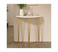 HBOOMOEM Table Console Demi-Lune en Bois，Console Ronde Moderne Demi-Lune，Doté De Pieds De Support Triangulaires en Fer, Il Convient Aux EntréEs Et Aux Couloirs.(White-Gold,60 * 25 * 80CM)