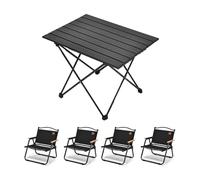 HBOOMOEM Table De Camping Pliable avec Chaises,Camping Table Chaise Set Pliable,LéGer Et Facile à Transporter, Adapté Aux Pique-Niques, Aux Voyages Et Au Barbecue.(Black,56CM+4 Chairs)