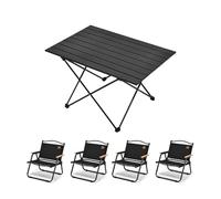 HBOOMOEM Table De Camping Pliable avec Chaises,Camping Table Chaise Set Pliable,LéGer Et Facile à Transporter, Adapté Aux Pique-Niques, Aux Voyages Et Au Barbecue.(Black,68CM+4 Chairs)