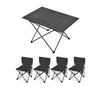 HBOOMOEM Table De Camping Pliante avec De Camping，Ensemble De Salle à Manger Portable，LéGer Et Facile à Transporter, Adapté à La RandonnéE, Aux Plages, Aux Barbecues.(Black,68CM+4 Ordinary Chairs)