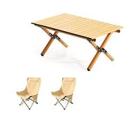 HBOOMOEM Table Pique Nique LéGèRes Et Chaises，Ensemble De Chaises De Camping & Table ，Convient pour L'IntéRieur Et L'ExtéRieur, Les Voyages, Le Barbecue, L'ArrièRe-Cour.(Upgrade,Wood_85CM+2 Chairs)