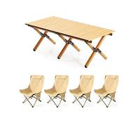 HBOOMOEM Table Pique Nique LéGèRes Et Chaises，Ensemble De Chaises De Camping & Table ，Convient pour L'IntéRieur Et L'ExtéRieur, Les Voyages, Le Barbecue, L'ArrièRe-Cour.(Upgrade,Wood_115CM+4 Chairs)