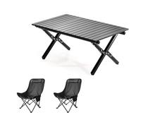 HBOOMOEM Table Pique Nique LéGèRes Et Chaises，Ensemble De Chaises De Camping & Table ，Convient pour L'IntéRieur Et L'ExtéRieur, Les Voyages, Le Barbecue, L'ArrièRe-Cour.(Upgrade,Black_85CM+2 Chairs)