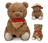 HBSFBH Ours en Peluche avec Rose, 30cm Teddy Bear, Ours en Peluche avec Bouquet de Roses, Ours Teddy Bear, Ourson Mignon, Peluche Ours Doux, pour Petite Amie De Saint Valentin, Cadeau Anniversaire