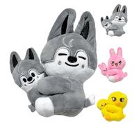 HBSFBH Stray Kids Peluche, Stray Kids Plush, Stray Kids Plushies, Stray Ki-DS Plush Toy, Cadeaux en Peluche Skz00(Un Grand et Un Petit) (Gris)