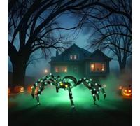 HbSpacstial Décoration d'Halloween lumineuse de 1,6 m - Araignée géante d'extérieur avec 90 lumières DEL et piquets, décoration d'Halloween effrayante pour cour, porche, pelouse, jardin ou fête (Zz