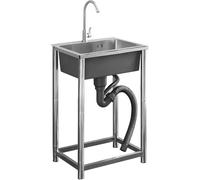 HBSSP Évier Cuisine Une Cuve Acier Inoxydable avec Robinet D'eau Chaude Et Froide, Évier Utilitaire Extérieur Commercial for Garage, Restaurant, Jardin(45x40cm)