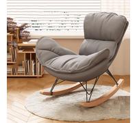 HBSSP Fauteuil Bascule D'intérieur Moderne Et Confortable Fauteuil Salon Rembourré Cuir Artificiel avec Coussin Épais for Lire Faire Sieste Chaises Salon(Gray,No Footstool)