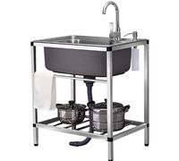 HBSSP Grand Évier Cuisine Cuve Unique Autoportant Acier Inoxydable avec Filtre Et Supports Rangement for Buanderie Intérieure Et Extérieure(Hot and Cold Faucet,60 * 45cm)