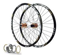 HBSSP Jante Vélo 26 Pouces avec Frein Disque Et 32 Rayons, Roues Avant Et Arrière VTT 27,5-29 Pouces, Moyeux À Roulements Scellés QR for Cassette 7-11 Vitesses(Gold,27.5 inch)