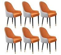 HBSSP Lot de 6 Chaises Salle Manger Cuisine,Chaises Salon Cuir Super Fibre,Chaise Dossier Bois for Cuisine Salle Manger Chambre Coucher(Light Grey+Orange)