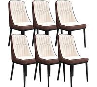 HBSSP Lot de 6 Chaises Salle Manger Cuisine Modernes,Chaises D'appoint Salon Cuir PU,Chaise D'ordinateur Bureau Domicile avec Pieds Métal Acier Carbone(Off White,Black Feet)